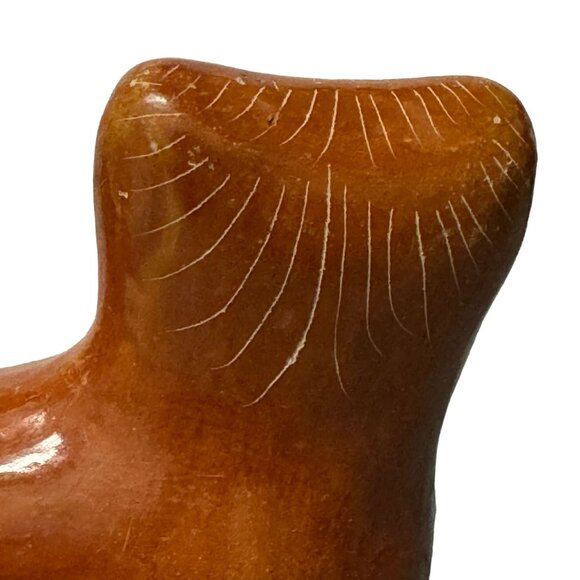 Vintage Mexican Folk Art Brown Clay Pottery Etched Tonala Cat Figurine - Picture 8 of 10